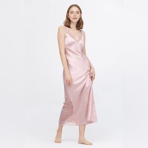 NEW LilySilk Full Length Silk Lacy Nightgown Size Small